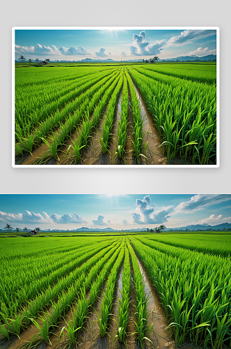 水稻田农作物种植绿色稻穗图片