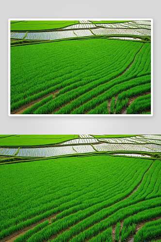 生机盎然绿色水稻种植田野图片