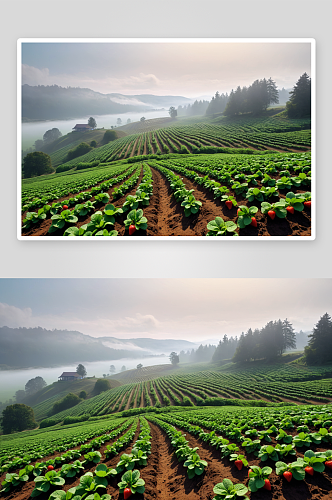 雾草莓梯田农场山图片