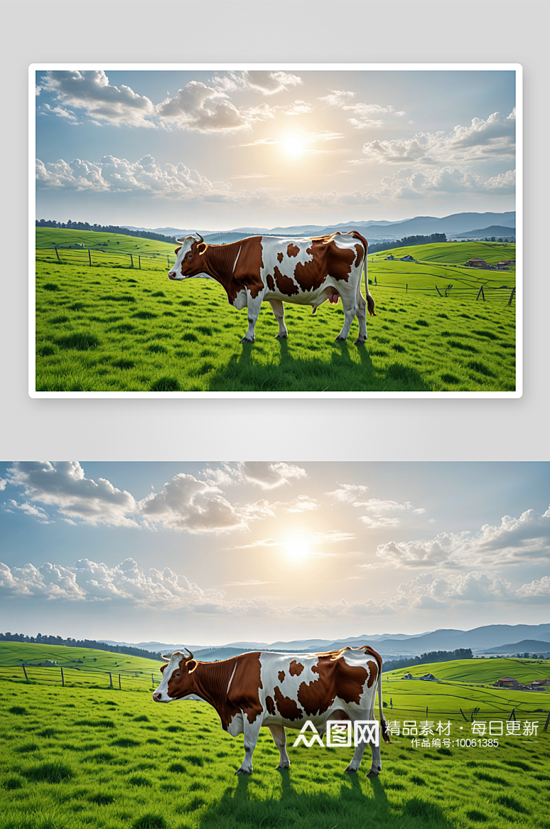 奶牛天空下吃草高角度图片图片素材