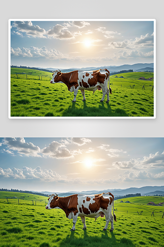奶牛天空下吃草高角度图片图片
