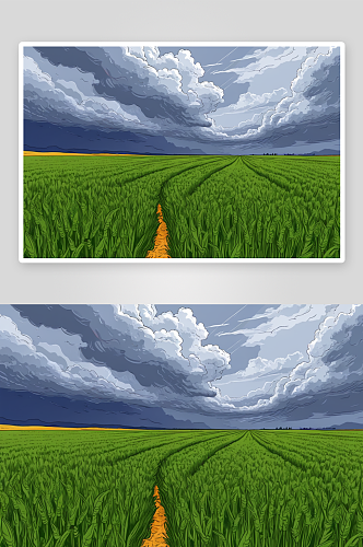 麦田暴风雨天空下两种颜色背景图片