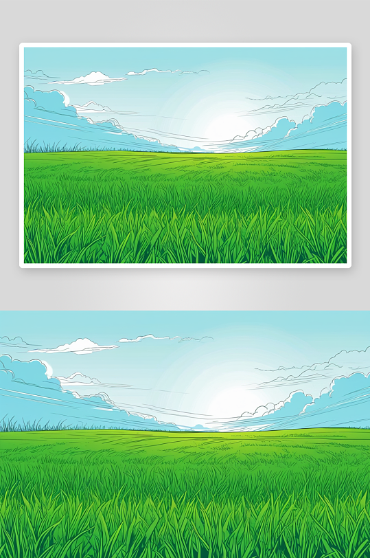 绿色草地蓝色天空壁纸明亮鲜艳颜色图片