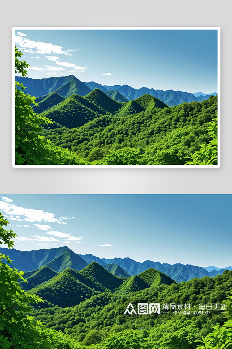 旅游背景绿色树叶山峰蓝天图片素材