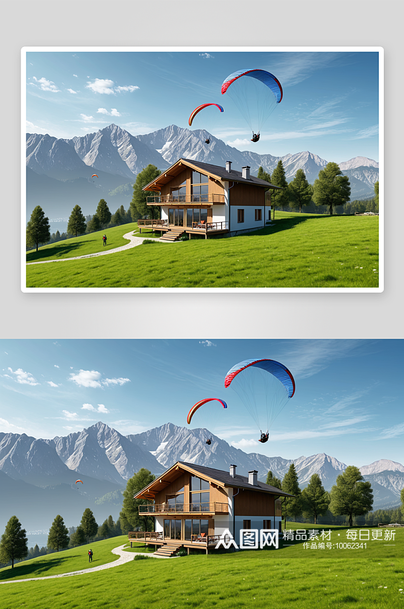 山滑翔伞度假木屋图片素材