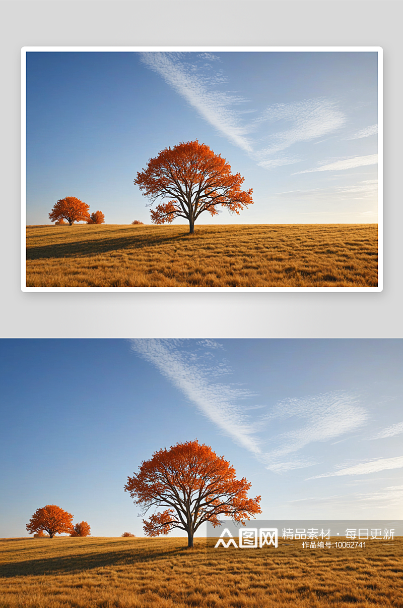 秋天草原树特写高清图片素材