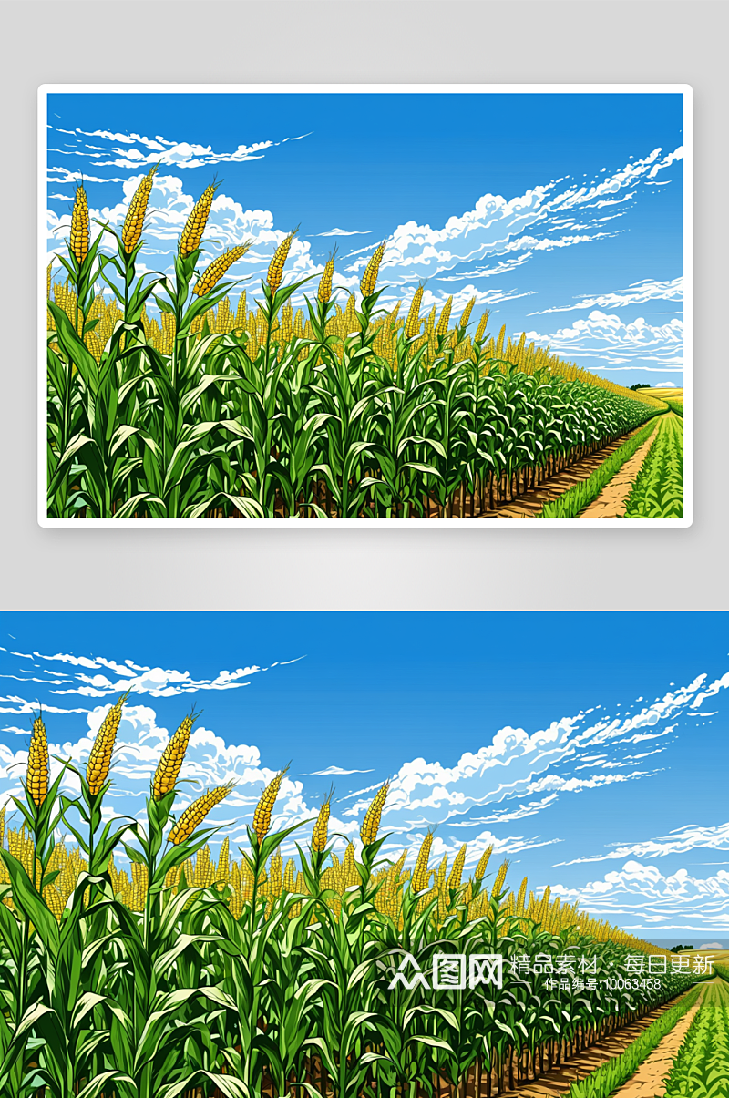 晴空万里玉米地蓝天白云玉米树图片素材