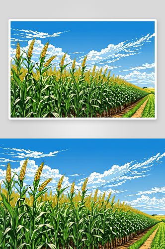 晴空万里玉米地蓝天白云玉米树图片