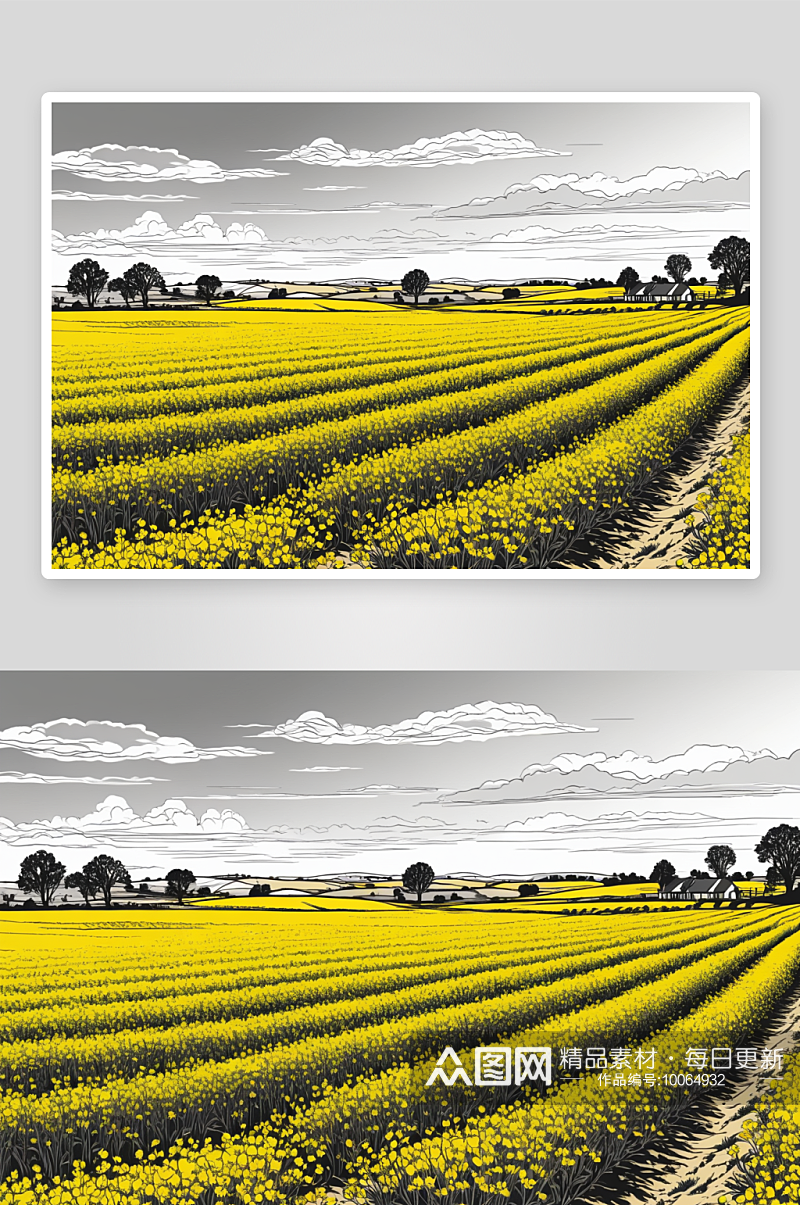 农田里开着亮黄色花油菜籽图片素材
