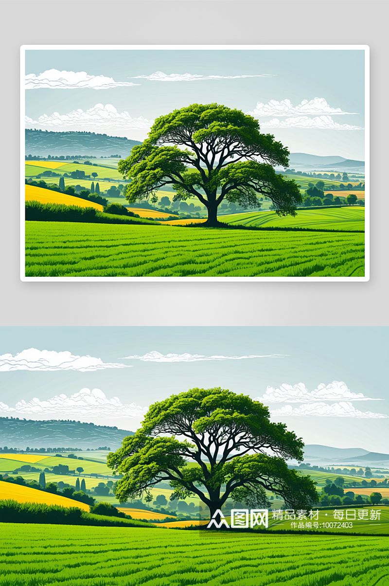 生命树天空衬托下农田风景图片素材