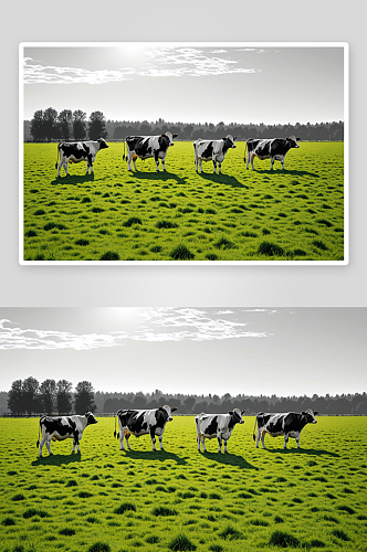 三只奶牛田野里吃草图片