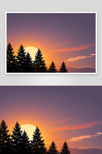 日落时森林中树木天空中剪影图片