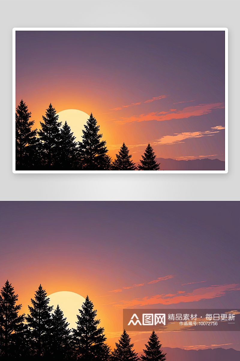 日落时森林中树木天空中剪影图片素材