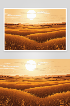 秋天夕阳温暖阳光下田野里干黄草图片