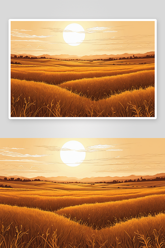 秋天夕阳温暖阳光下田野里干黄草图片