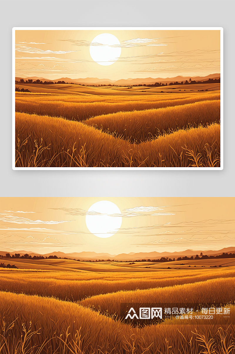 秋天夕阳温暖阳光下田野里干黄草图片素材