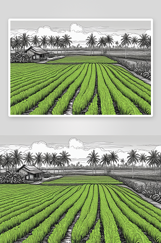 一片稻田香蕉种植园图片