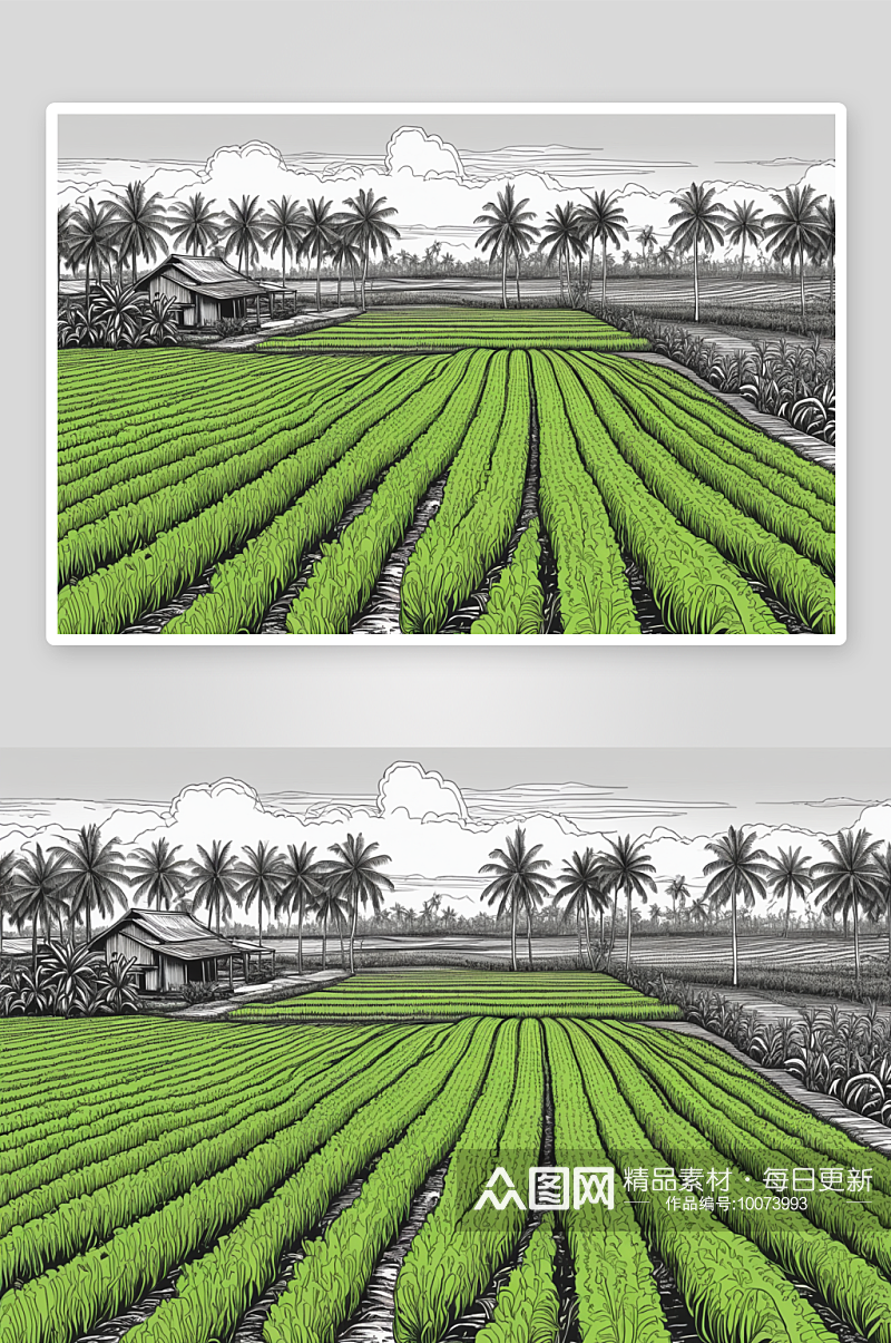 一片稻田香蕉种植园图片素材