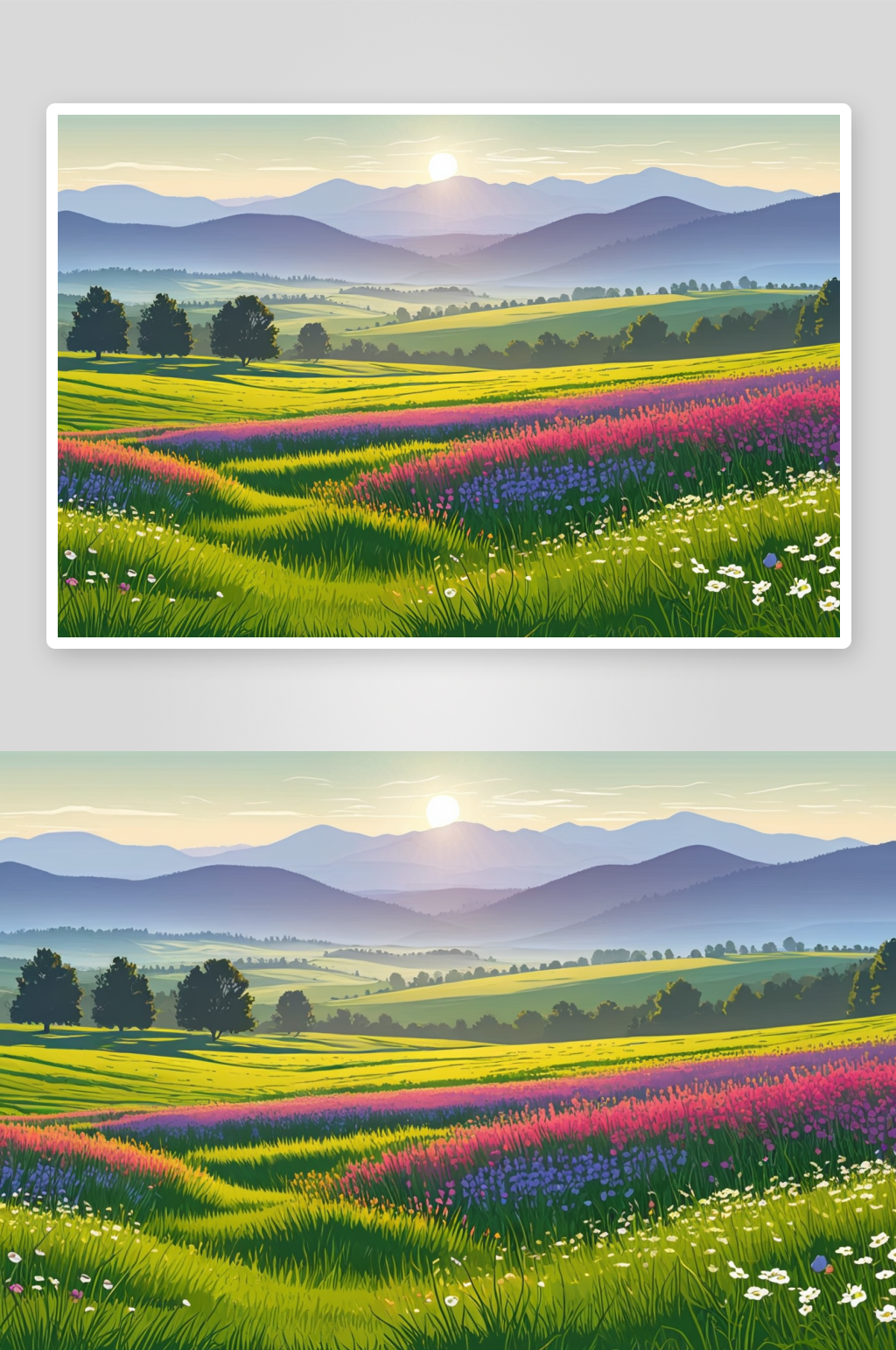 夏天早晨山麓盛开草地图片素材
