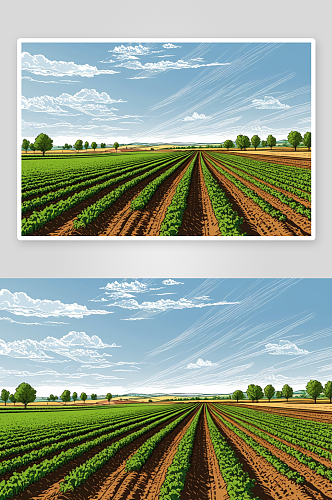 天空衬托下农业田地风景图片