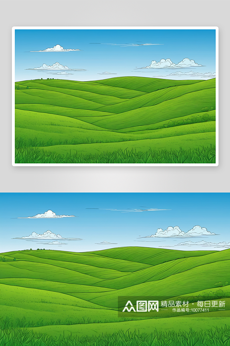 山丘绿色草地蓝色天空图片素材