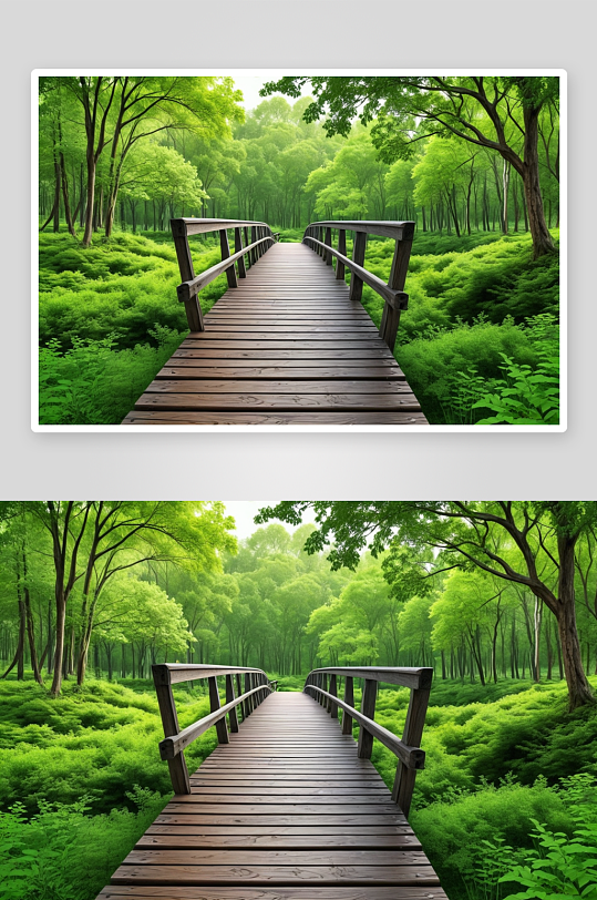 长木桥森林绿树图片