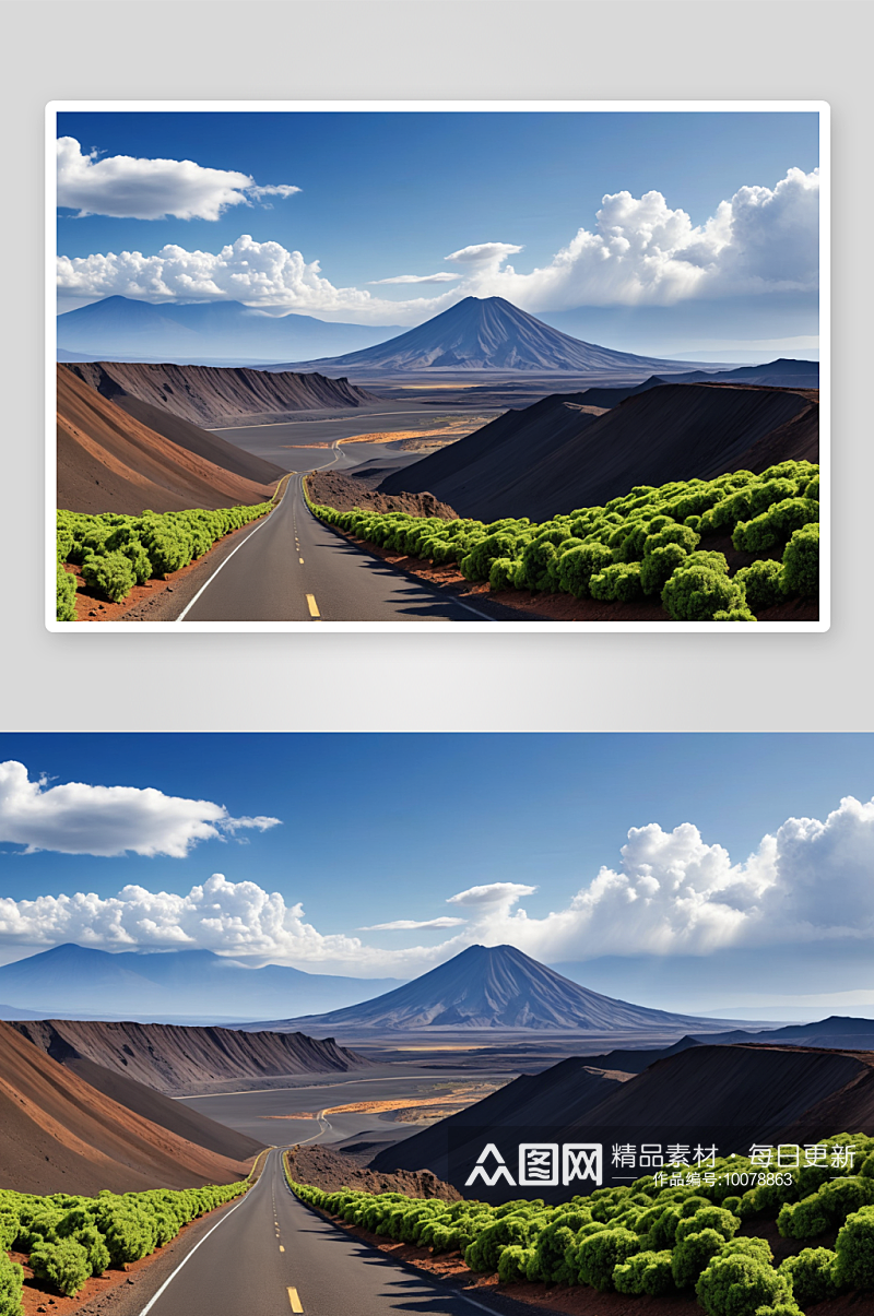 沿火山火山口公路全景图图片素材