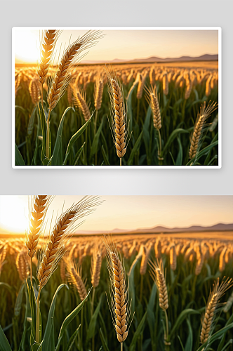 小麦种子夕阳下小麦生长农田特写图片