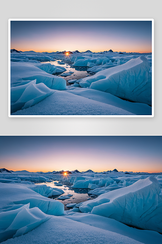冬季冰河日落冬天日落图片