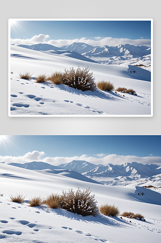 纯净沙漠下雪雪景背景图片