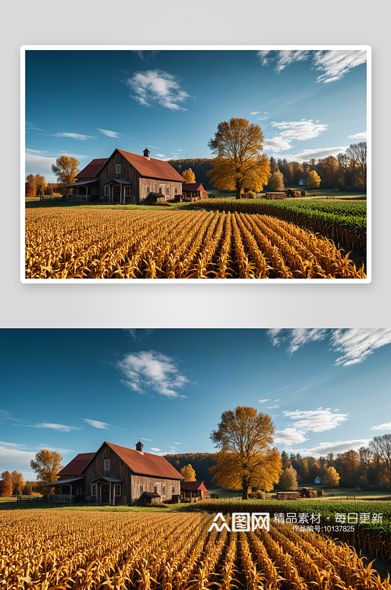 秋天铺满玉米农家院图片素材