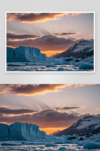 冬季冰河日落图片