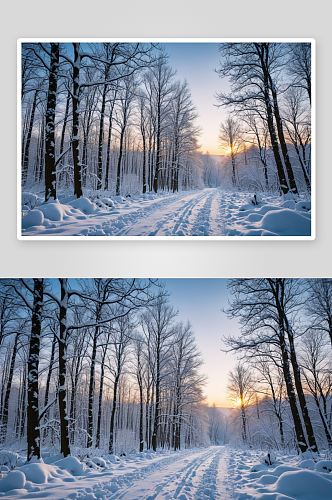 天气晴朗傍晚雪后雪乡森林公园图片