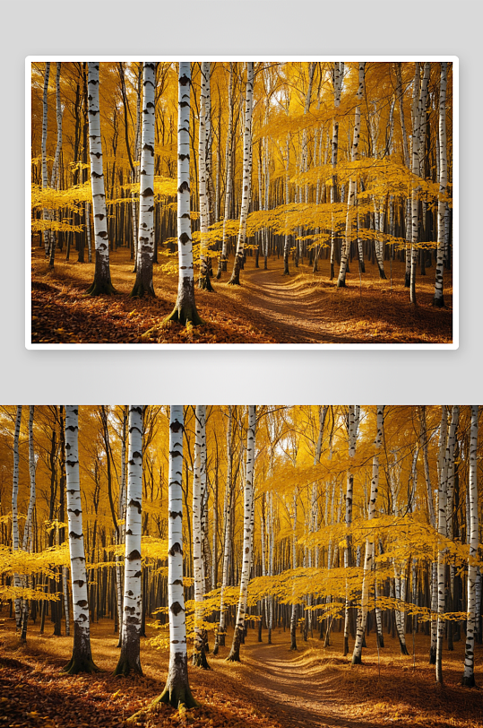大美金色秋天森林大地一片金黄图片