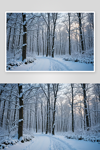 天气晴朗傍晚雪后雪乡森林公园图片