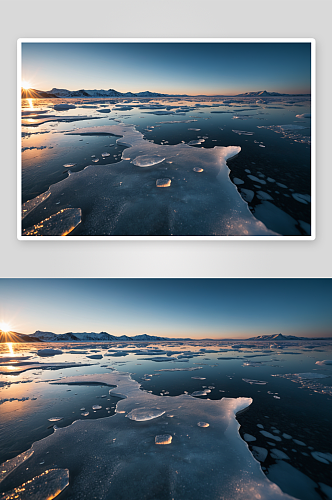 冰面日出高清特写图片