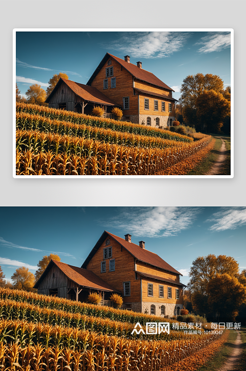 秋天铺满玉米农家院图片素材