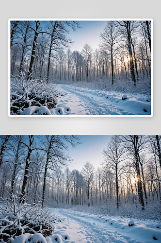 天气晴朗傍晚雪后雪乡森林公园图片