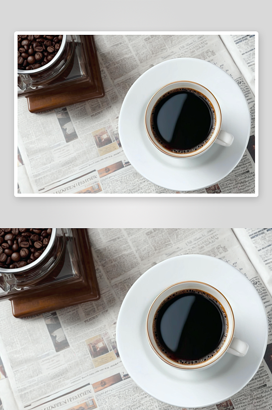 一杯咖啡和报纸放在桌面上图片