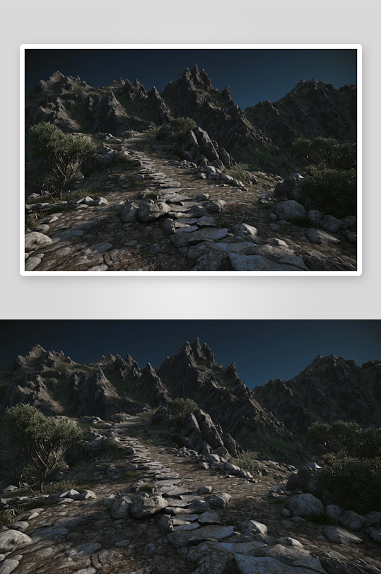 蜿蜒崎岖的山路渲染图片