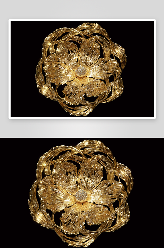 三维渲染金色流动感金属花形图片