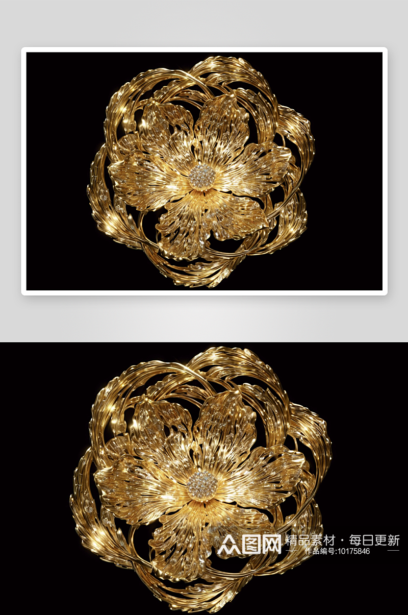 三维渲染金色流动感金属花形图片素材
