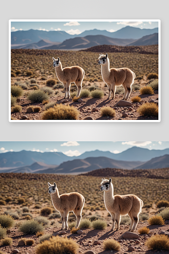 高原沙漠野生小美洲驼图片