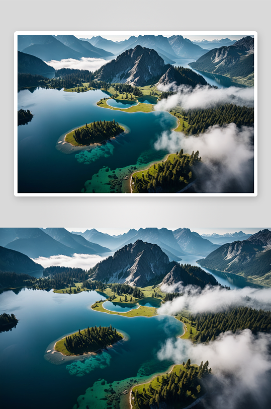 高山自然湖烟雾缭绕自然美景图片