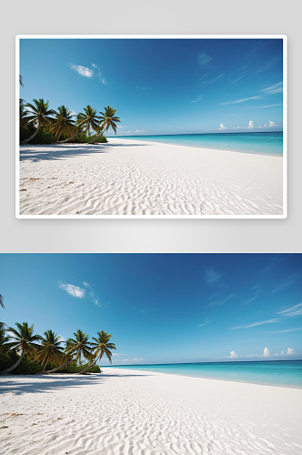俯瞰白色沙滩棕榈树清澈绿松石海背景毛