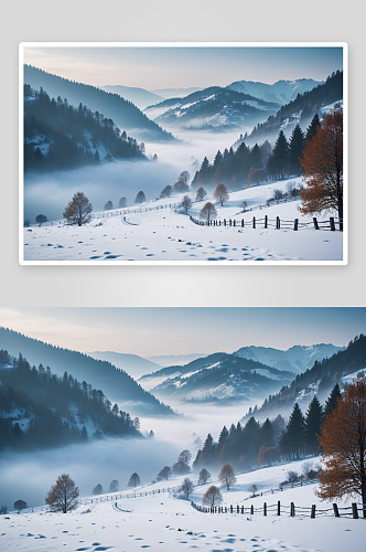 风景旅游山水雾冬天图片
