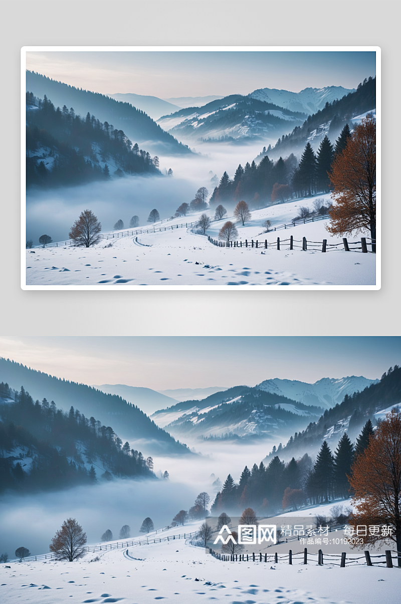 风景旅游山水雾冬天图片素材