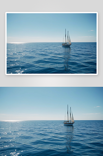 帆船漂浮蓝色海高清特写图片