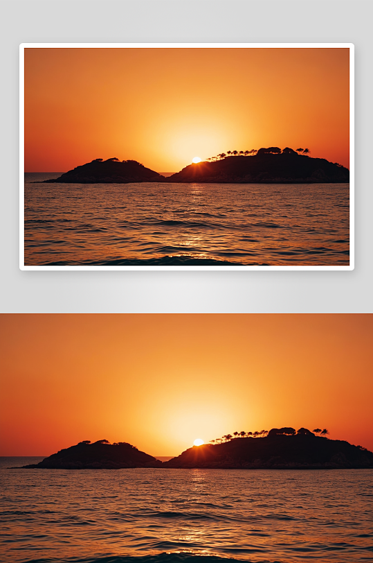 大海边夕阳橙红色天空大海海岛图片