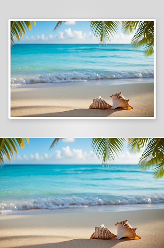 热带沙滩海螺壳图片